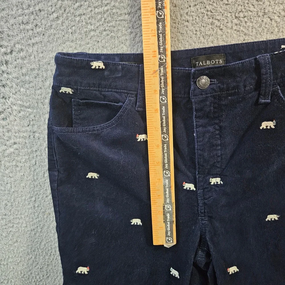 Talbots Corduroy Straight Leg Pants Navy Blue Polar Bear Embroidered Size 6P - Picture 6 of 11